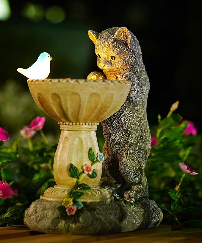 Nacome Solar Cat Birdbath Garden Decor: Outdoor Statues Ornaments for Outside Decorations Yard Art Lawn Porch Patio Balcony - Birthday Gifts Choice for Mom Grandma Women Lover-Ruum Studio Home