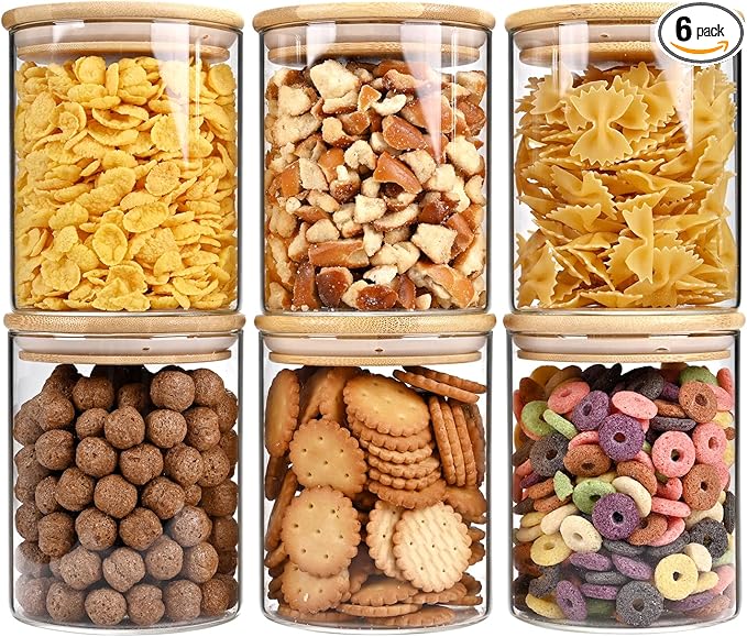 25oz Glass Food Storage Jars, Glass Jars with Bamboo Lids, Kitchen Storage Jars, Set of 6, Canisters with Airtight Lids for Spice, Coffee, Cookie, Pantry Organizers-Ruum Studio Home