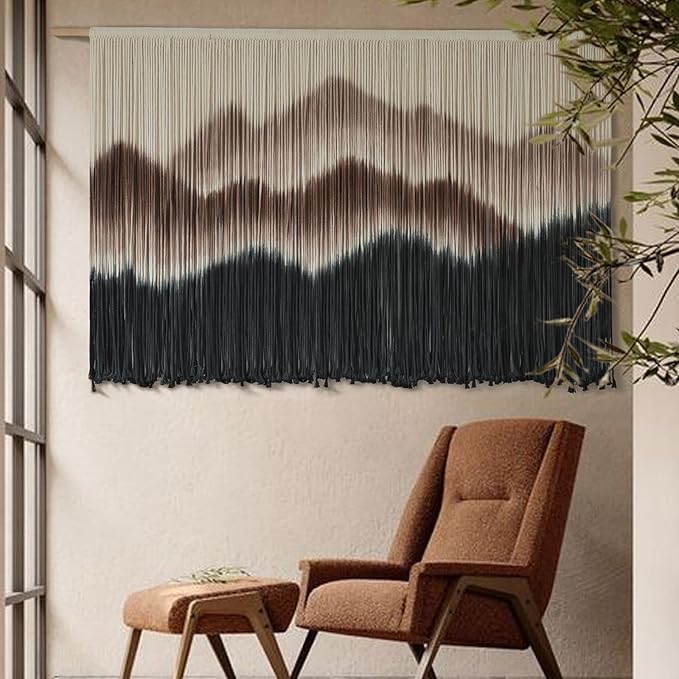 IOWER Macrame Wall Hanging 57" W x 35" L Brown Mountain Dip-Dyed Macrame Wall Decor Large Modern Fiber Art Boho Wall Decor-Ruum Studio Home