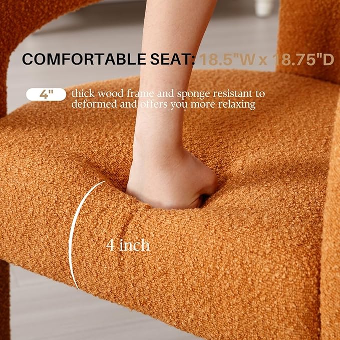 Orange Sherpa Dining Chairs Set of 2, Modern Barrel Dining Room Chairs Upholstered Faux Fur Accent Chair with Arms and Round Back for Living Room Kitchen Armchair No Assembly Needed-Ruum Studio Home