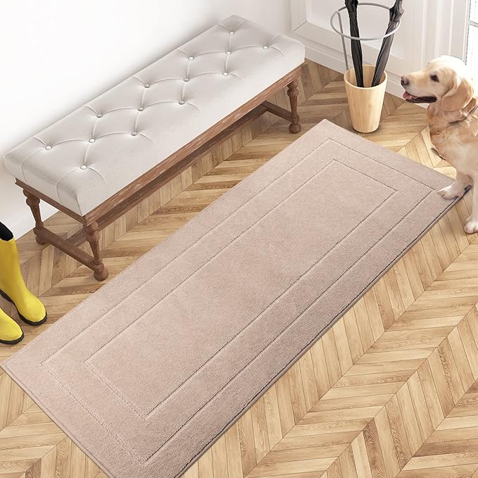 PURRUGS Dirt Trapping Door Mat 24" x 59", Non-Slip/Skid Machine Washable Entryway Rug, Dog Doormat, Super Absorbent Welcome Mat for Muddy Wet Shoes and Paws, Beige-Ruum Studio Home