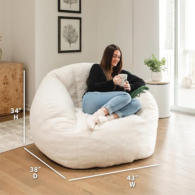 Big Joe Cloudberry Foam-Filled Structured Bean Bag Chair, Icing Teddy Boucle-Ruum Studio Home