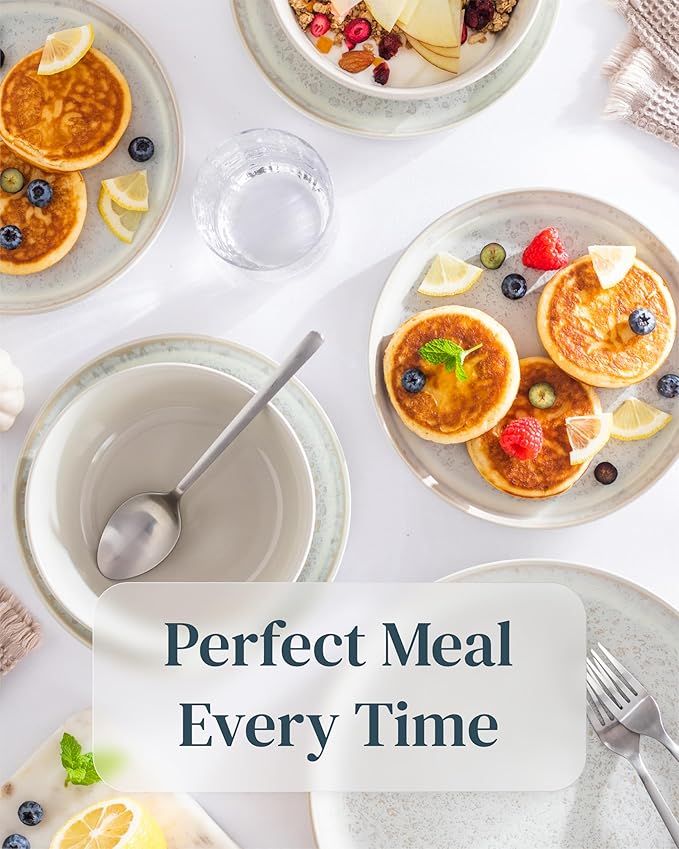 Stoneware dinnerware set 8 persons 24 pcs - Mediterranean dinnerware set, dishwasher, microwave and scratch resistant - bowl and plate set - dinnerware Pure Living Light Beige…-Ruum Studio Home