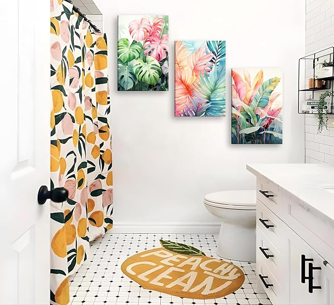 3pcs Framed Tropical Botanical Canvas Wall Art Monstera Leaves Posters Botanical Prints Bohemian style Wall Decor Pictures Palm Leaves Paintings for Bathroom living room Decoration-Ruum Studio Home