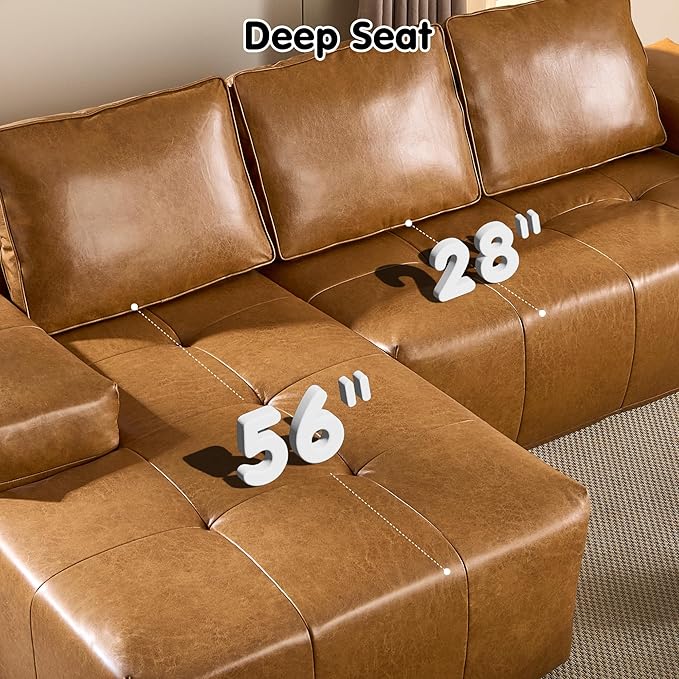 ovios Sectional Cloud Couch for Living Room, Modular Floor Sofa with Plush Corduroy, No Assembly Required, Big Comfy Couches Set with Fluffy Memory Foam, Stupendous U Shaped Sofas with Chaise, Brown-Ruum Studio Home
