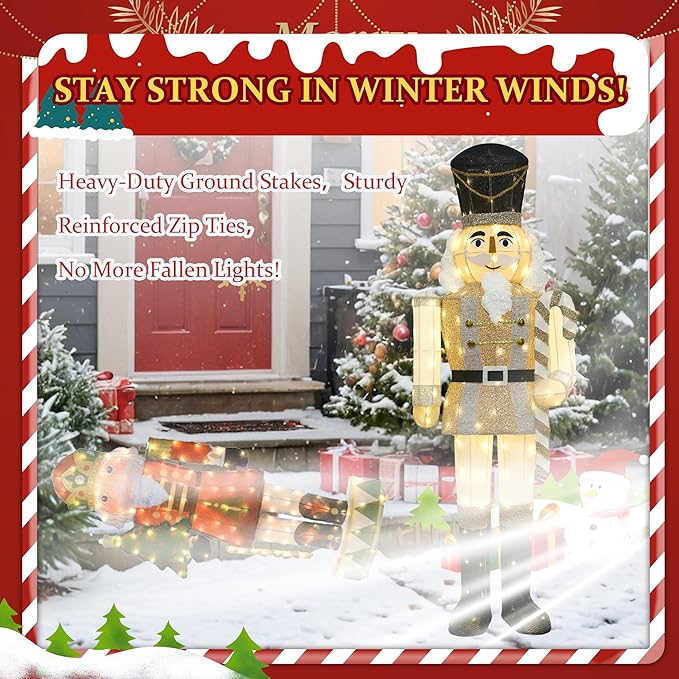 61Inch Nutcracker Christmas Decor Outdoor with LEDs 5 Feet Lighted Large Nutcracker Lighted Christmas Decorations Outdoor with Stakes & Zip Ties for Xmas Yard, Porch, Lawn-Ruum Studio Home