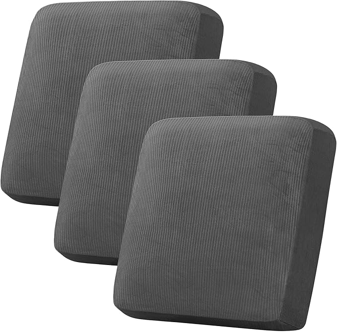 H.VERSAILTEX Velvet Stretch Couch Cushion Cover Plush Cushion Slipcover for Chair Loveseat Sofa Cushion Furniture Protector Seat Cushion Sofa Cover (3 Piece XL Sofa Cushion Covers, Grey Striped)-Ruum Studio Home