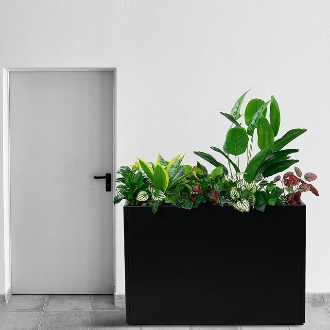 Kozyard 36" x 12" x 24" Metal Rectangular Planter Box Steel Long Box Planter Black Powder Coated Steel Plant Pot All-Weather Use with Partition Panel for Indoor Outdoor for Trees, Plants Flowers-Ruum Studio Home