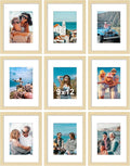 Vittanly 9x12 Picture Frames Set of 9, Shatter Resistant Plexiglass, Display 6x8 Pictures with Mat or 9x12 without Mat, Photo Frames for Wall or Tabletop, Engineered Wood, OAK-Ruum Studio Home