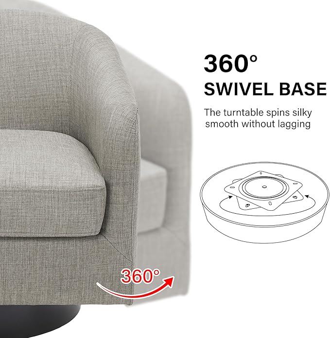 Swivel Barrel Accent Chair, Modern Round Linen Arm Chair for Living Room, Bedroom, Comfy Club Reading Chairs for Adults（Linen Fabric, Khaki, Set of 1-Ruum Studio Home