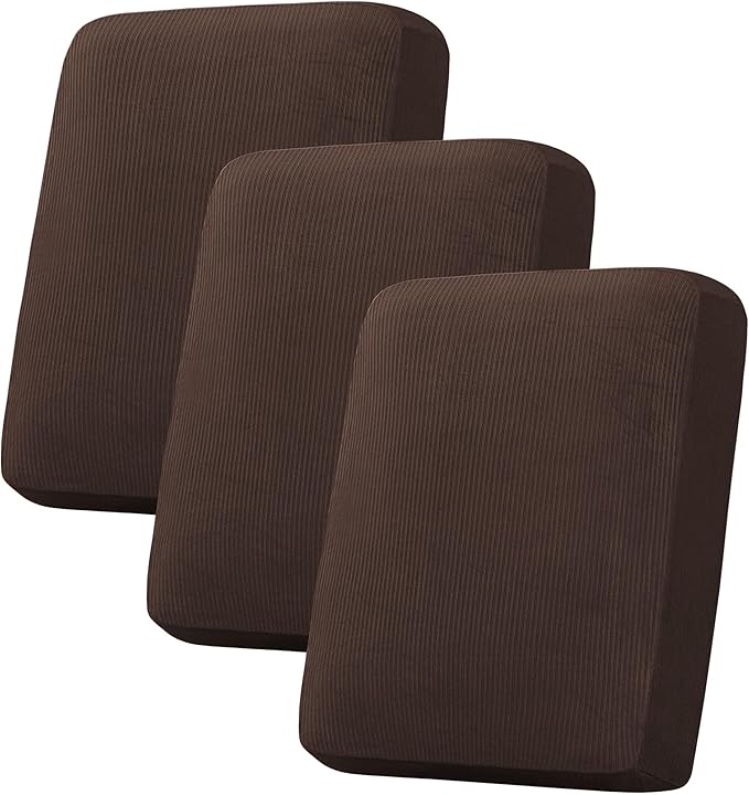 H.VERSAILTEX Velvet Stretch Couch Cushion Cover Plush Cushion Slipcover for Chair Loveseat Sofa Cushion Furniture Protector Seat Cushion Sofa Cover (3 Piece Sofa Cushion Covers, Brown Striped)-Ruum Studio Home