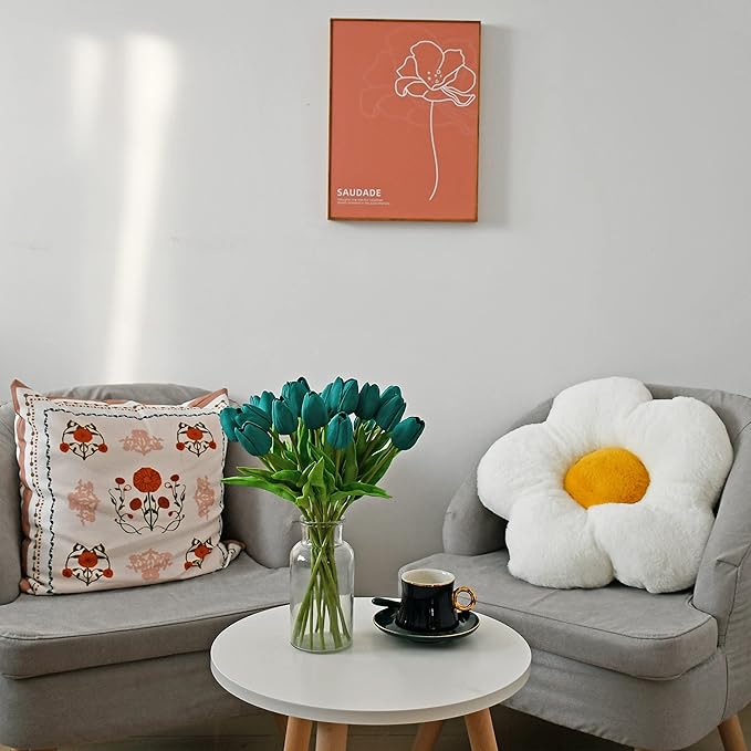 Mandy's Artificial Tulips 20 Stems Teal PU Faux Flowers for Wedding Home Decor 13.5 Inch-Ruum Studio Home