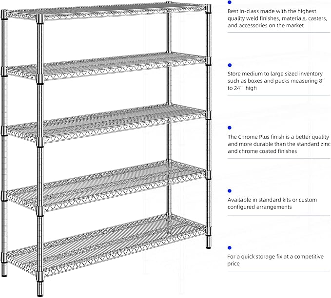 2200 Lbs 5 Tier Storage Rack Metal Wire Shelving Unit, Storage Standing Shelf Organizer for Laundry Bathroom Kitchen Pantry Closet Garage, Chrome 17.7" D x 59.1" W x 70.4" H-Ruum Studio Home