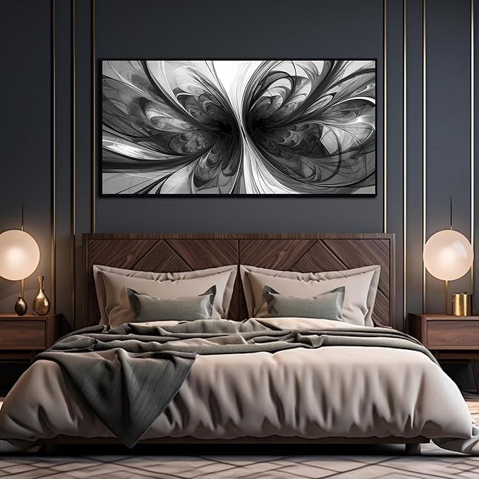 Large Abstract Canvas Wall Art for Living Room Black and White Wall Decor for Office Black Framed Wall Art 29 x 58 Inch-Ruum Studio Home