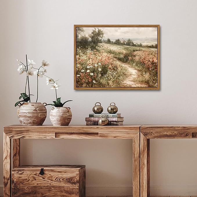 Vintage Framed Wall Art for Living Room – Vintage Wildflower Pictures Oil Paintings Canvas Prints – Country Flower Modern Farmhouse Wall Decor for Bathroom Bedroom Home Office – 12x16in-Ruum Studio Home