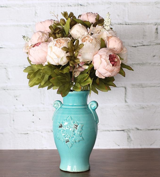 Duovlo Fake Flowers Vintage Artificial Peony Silk Flowers Wedding Home Decoration,Pack of 1 (Light Pink)-Ruum Studio Home