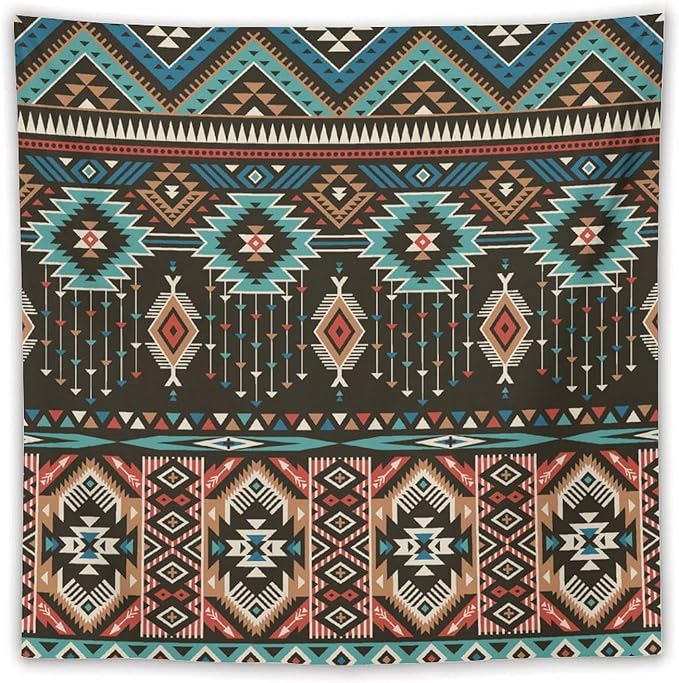 HZOHNAGO Aztec Tapestry Turquoise Blue and Brown and Native American Tribal Pattern Printed Wall Tapestry Wall Hanging for Bedroom Living Room Dorm 60" W x 60" H-Ruum Studio Home