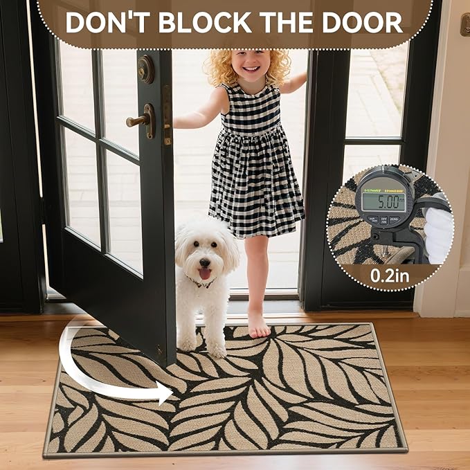 Front Door Mat Indoor Outdoor Entrance, 17''x30'' All-Season Waterproof Welcome Mat, Heavy Duty Non-Slip Rubber Backing, Patio Porch Doormat, Low Profile, Trap Dirt and Moisture, Brown-Ruum Studio Home