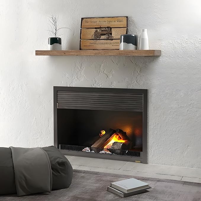 Floating Shelves, 8 Inch Deep Rustic Solid Reclaimed Wood Wall Shelves for Storage, Wall Mounted Display Shelving with Invisible Heavy-Duty Metal Bracket, 24 Inch Width Set of 2, Natural-Ruum Studio Home