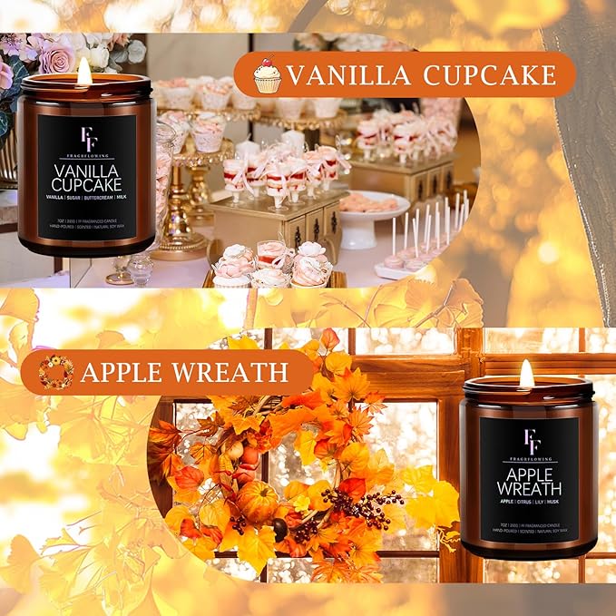 Fall Candles Set, 4 Pack Candles for Home Scented Natural Soy Wax, Autumn Gifts Set for Women Men, Fall Fragrance of Spice/Vanilla Cupcake/Apple Wreath/Hello Fall-Ruum Studio Home