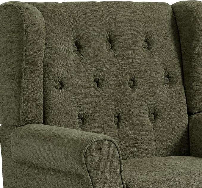 UIXE High Back Accent Chair, Upholstered Armchair in Fabric for Living Room, Retro Wingback Arm Chair Comfy Single Sofa Bedroom Reading Seat with Solid Wood Legs - Green-Ruum Studio Home