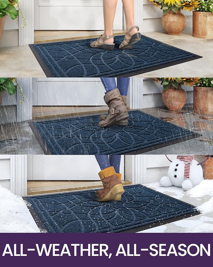 DEXI Front Door Mat Outside Entrance, Heavy Duty Non Slip Low Profile Doormat for Entryway, Trap Dirt and Moisture Welcome Mats, Easy Clean, Patio, Garage, 5x3, Blue-Ruum Studio Home