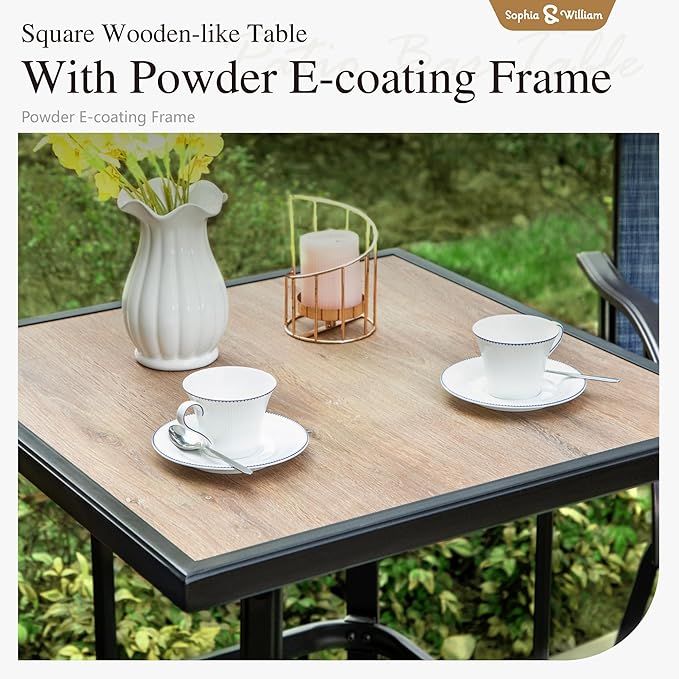 Sophia & William Outdoor Bar Set, Patio Bar Table and Chairs Set, Bar Height Patio Set - 2 x Swivel Bar Chairs(Grey), 1 x Square Bar Table(Wood-Like)-Ruum Studio Home