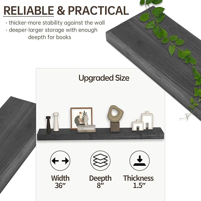 Floating Shelves for Wall, USA-Sourced Fir Wood 36 Inch Wall Shelves Set of 2, Natural Rustic Solid Wooden Floating Shelves Wall Mounted, Nursery Book Storage Shelf, Display Shelf for Bathroom-Ruum Studio Home