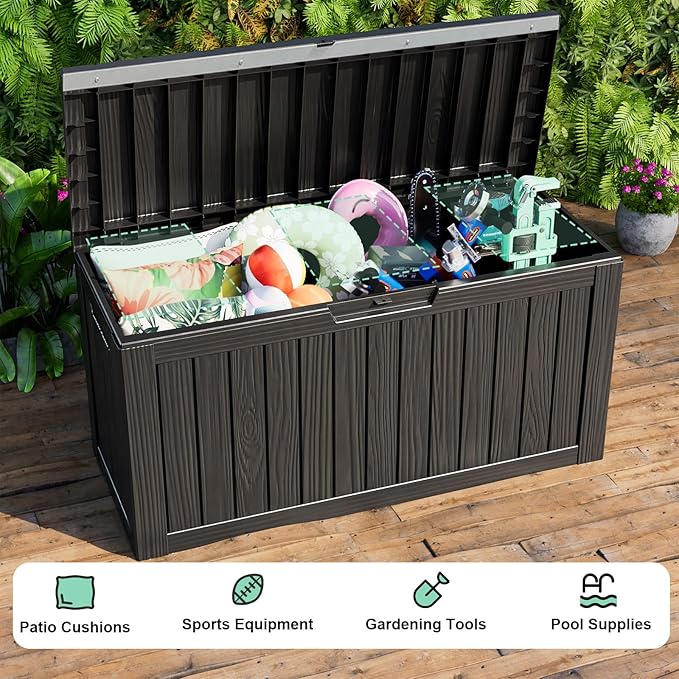Vixzen 80 Gallon Resin Deck Box, Lockable Outdoor Storage Box for Patio Cushions Storage Furniture,Garden Tools, Pool Supplies, Weatherproof and UV Resistant,Black-Ruum Studio Home