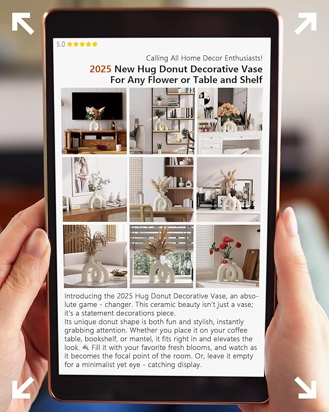 Hug Donut Decorative Vase Set - Modern Nordic Boho Style Vases Home Decor, Matte Ceramic Decorations for Living Room Shelf, Bookshelf Mantle Entryway Table or Console Décor (Cream White)-Ruum Studio Home