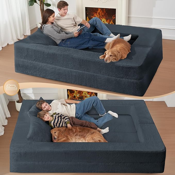 Folding Bean Bag Chair for Adults,3-in-1 Bean Bag Couch Faux Fur Floor Sofa Large Beanbag Convertible Bean Bag Sofa Bed with Pillow in Bedroom,Living Room,Apartment(Queen,Dark Grey)-Ruum Studio Home