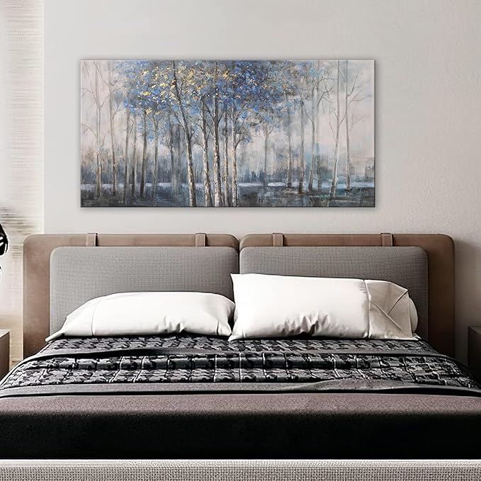 Canvas Wall Art Decor Modern Wall Art Decor Prints Gold Wall Art Pictures Wall Decor Blue Grey Misty Botanical Textured Artwork for Walls For Room Living Room Bedroom Office Wall Decor 20"X40"-Ruum Studio Home