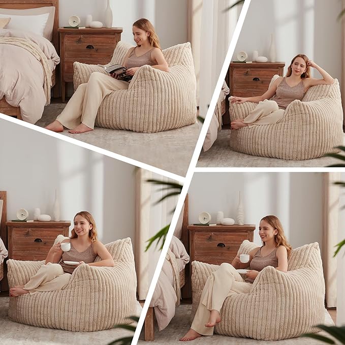 Giant Bean Bag Chairs for Adults Teens, Large Bean Bag Sofa Chairs with Filling Comfy Fuzzy BeanBag Chair with Armrests for Bedroom Living Room Reading-Ruum Studio Home