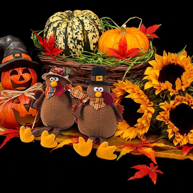 Ogrmar 2 Pack Stuffed Turkey Couple Doll Thanksgiving Tabletop Decoration Exquisite Handmade Turkey Doll Kit for Autumn Fall Thanksgiving Home Decor-Ruum Studio Home