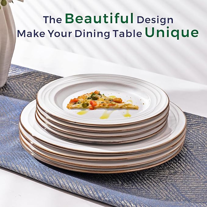 GBHOME Ceramic Dinnerware Sets,18 pcs Embossed Elegant Stoneware Plates and Bowls Sets, Housewarming Wedding Gift | Dishwasher & Microwave Safe | Dishes Set Service for 6-Ruum Studio Home