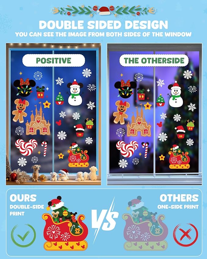 Christmas Window Clings Decorations - Cute Funny Double-Sided Static Stickers for Glass Windows and Doors, Perfect Decorations, with Castle Pattern, Reusable 9 Sheets-Ruum Studio Home
