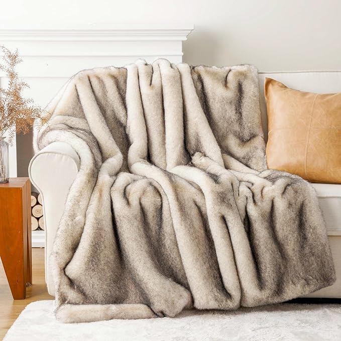 BATTILO HOME Luxury Fluffy Faux Fur Throw Blanket, Cozy Warm Fur Blanket for Couch Sofa, Plush Fuzzy Fur Throws with Long Pile & Brushed Tips, 60"x80"-Ruum Studio Home