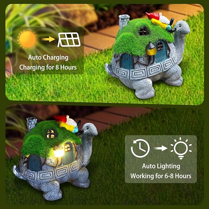 SunGlee Solar Turtles for Outdoors Turtle Solar Light Garden Statue, Cute Tortoise Garden Outdoor Turtle Decor for Patio Lawn Yard Gifts for Mom Grandma Housewarming Birthday-Ruum Studio Home