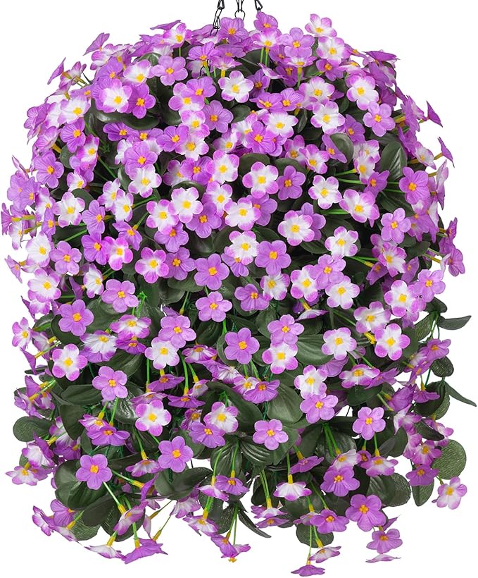 Artificial Fake Hanging Flowers with Basket for Outdoor Decoration,UV Resistant Faux Silk Light Fuchsia and Fuchsia Orchid Flowers Vines in Planter Realistic Hanging Baskets for Home Porch Garden-Ruum Studio Home