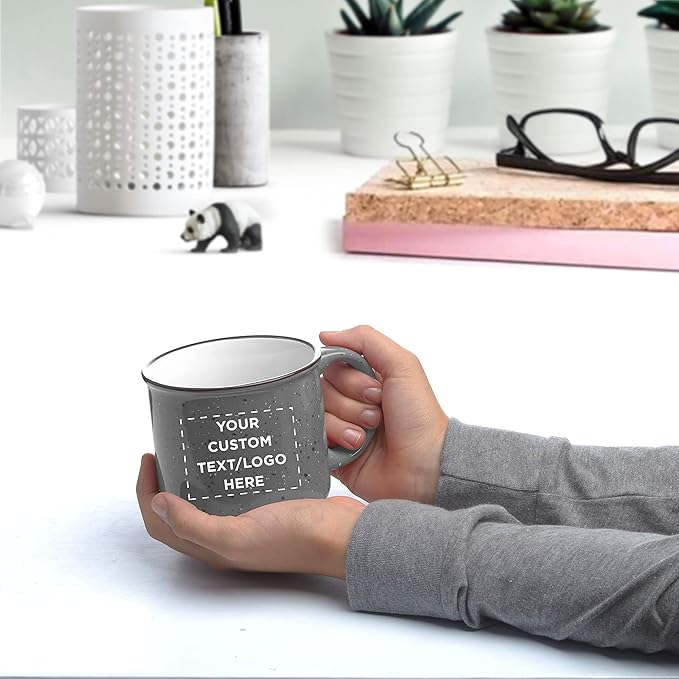 DISCOUNT PROMOS Custom Ceramic Campfire Coffee Mugs 13 oz. Set of 50, Personalized Bulk Pack - Perfect for Tea, Espresso, Cappuccino, Hot Cocoa - Grey-Ruum Studio Home