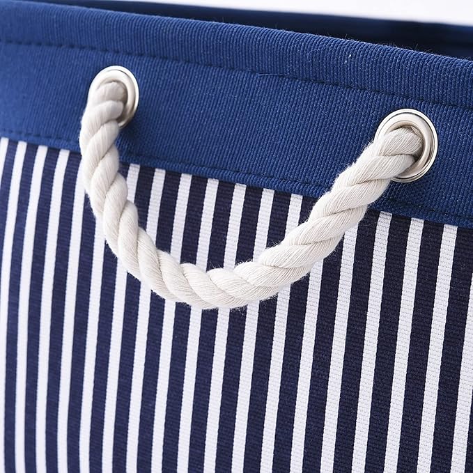 TcaFmac Storage Basket for Organizing - Large 4 Pack Foldable Storage Bins Baskets for Shelves with Ropes, Fabric Storage Cubes for Cloth Toy Gift Kids (Navy & White 16x12x8 inch)-Ruum Studio Home