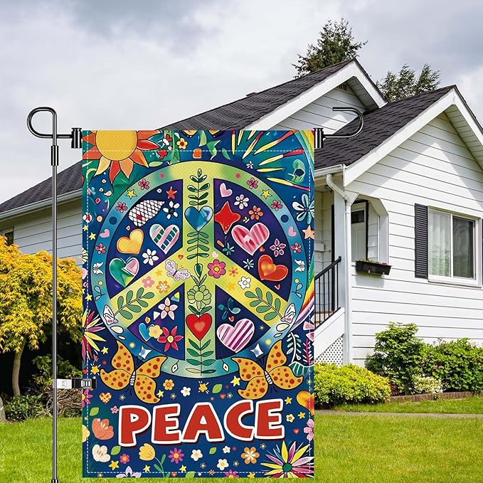 Peace Garden Flag Butterfly Flowers Art Garden Yard Flags Double Sided Colorful Farmhouse Holiday Decorative Yard Flag, Porch Outdoor Decoration Sign Banner (12X18INCH)-Ruum Studio Home
