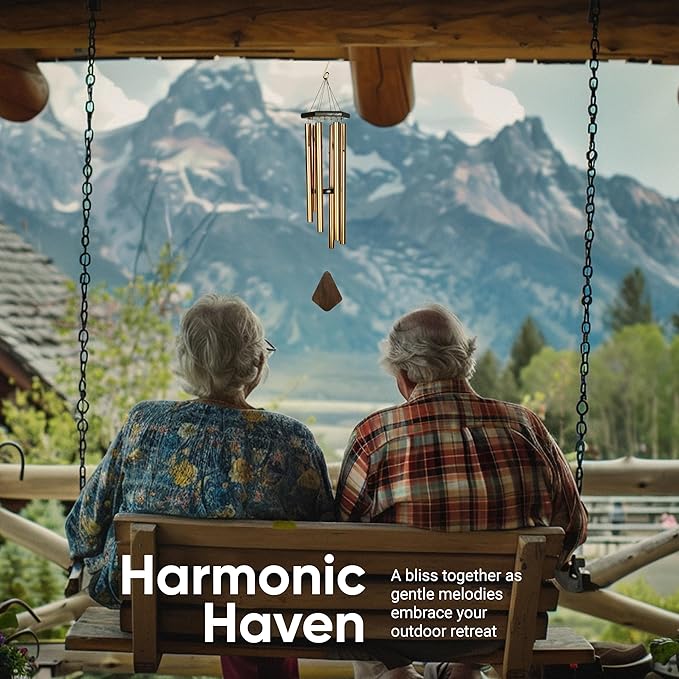 Nature’s Melody Premiere Grande Tunes Wind Chimes – Outdoor Windchime with 6 Tubes Tuned to E Pentatonic Scale, Rustproof Aluminum, Beech Wood & S Hook Hanger for Sympathy, Memorial Gift or Zen Garden-Ruum Studio Home