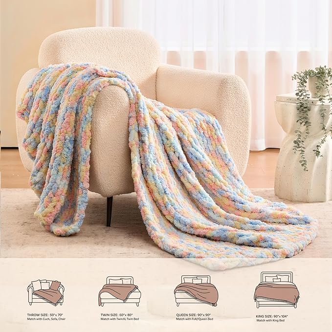 L'AGRATY Chunky Knit Blanket Throw: 50''x60'' Chenille Chunky Knitted Throw Blankets for Bed Couch - Handmade Thick Cable Knit Blanket - Large Crochet Rope Blankets for Home Decor-Ruum Studio Home