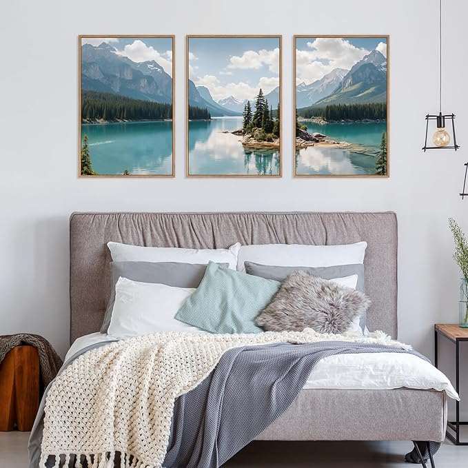 HLNIUC Large Mountain Lake Framed Canvas Wall Art Set,Beautiful Nature Landscape Wall Decor,Lake Forest and Mountain Scenery Art Print,Modern Scenic Wall Painting for Living Room,Bedroom - 16”x24”x3-Ruum Studio Home