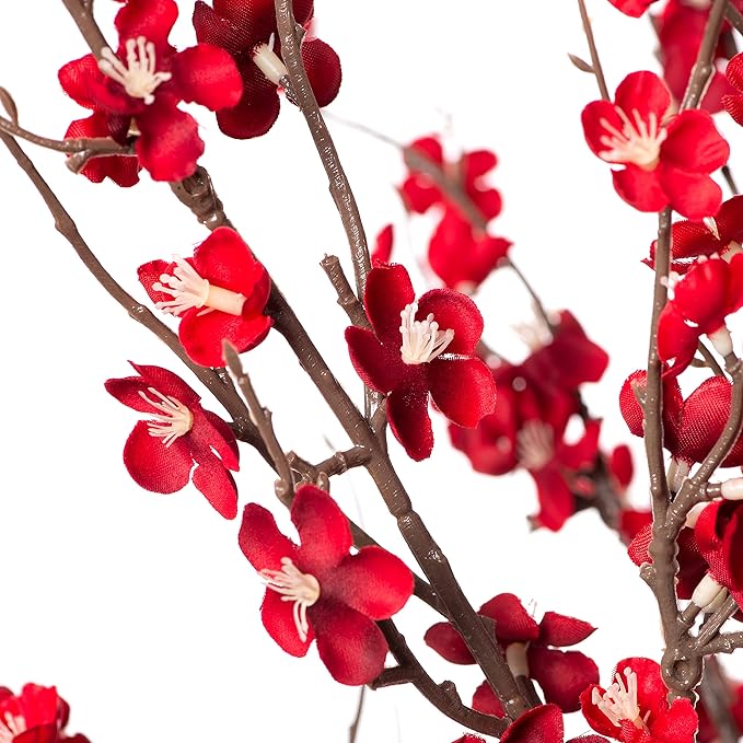 4Pcs Cherry Blossom Branches Artificial Flowers for Spring Summer Indoor Decoration,Faux Long Stem Artificial Flowers for Wedding Home Office Bedroom Party Table Centerpieces Decor(Red)-Ruum Studio Home