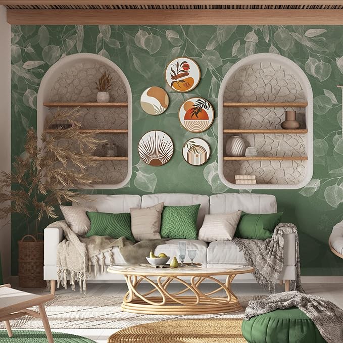 Qunclay 5 Pcs Wall Art Decor Wooden Living Room Wall Decor Bohemian Hanging Farmhouse Geometric 10'' and 8'' Aesthetic Wood Minimalist Posters for Bedroom(Boho)-Ruum Studio Home