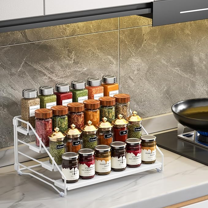 RCHYFEED Spice Rack Organizer for Cabinet, 4 Tier Spice Organization for Cabinet Depth Adjustable,Tierd Spice Rack Seasoning Organizer for Kitchen Countertop Pantry, Metal(1 Pack)-Ruum Studio Home