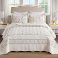 MarCielo 3-Piece 100% Cotton Oversized Bedspread Lightweight Quilt Coverlet Embroidery Farmhouse Bedding Set (TC Soft White,Oversized Queen (100"x106"))-Ruum Studio Home