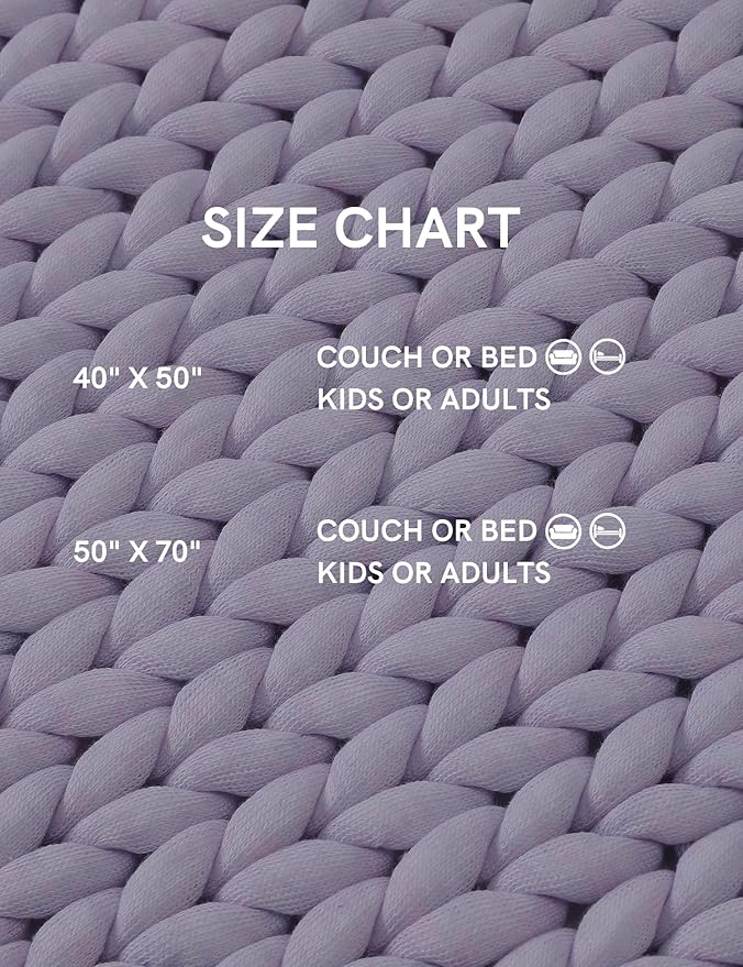 YnM Chunky Throw Blanket, Medium-Weight, Hand Knitted, Skin Friendly, Ventilated and Breathable, Machine Washable, Home Décor Piece for Couch, Sofa and Bed (Iris Lavender, 80x87 Inch)-Ruum Studio Home